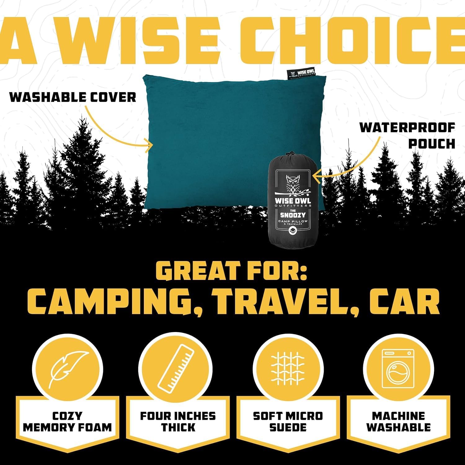 Wise Owl Outfitters Camping Pillow – Memory Foam Travel Pillow for Airplane Sleeping, Hiking, Backpacking & Outdoor Use - Small & Portable for Adults, Car, Camp & Tent - Image 2