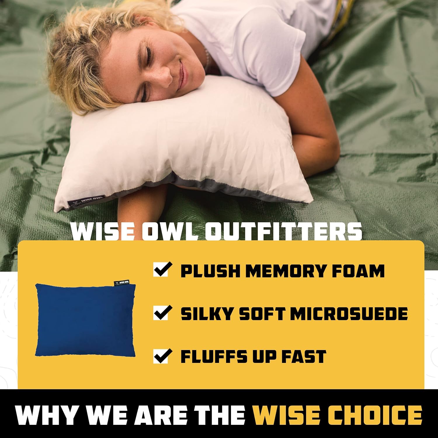 Wise Owl Outfitters Camping Pillow – Memory Foam Travel Pillow for Airplane Sleeping, Hiking, Backpacking & Outdoor Use - Small & Portable for Adults, Car, Camp & Tent - Image 5